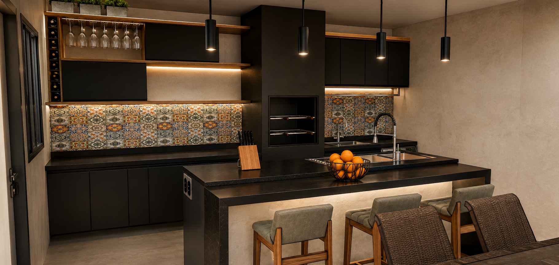 Residência  — cozinha gourmet — Interiores em Sul Fluminense