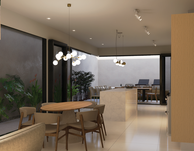 Estar, jantar e área gourmet — Interiores em Sul Fluminense